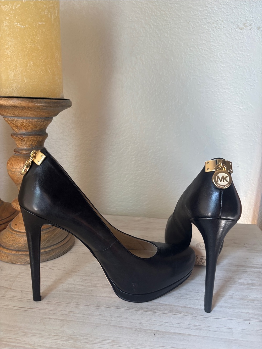 Michael Kors Black Leather Round-Toe Pumps - Picture 4 of 5